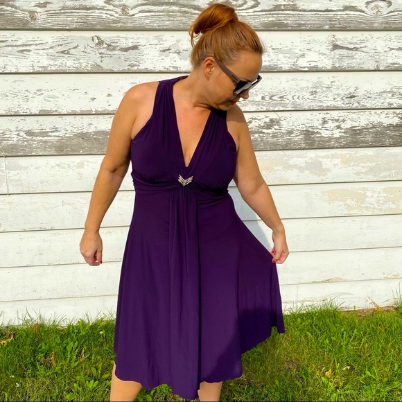 Jessica Howard Plum Purple V-neck Cocktail Dress sz 14 - Picture 2 of 10
